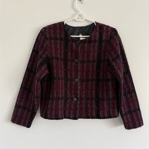 Vintage Women's Black and Red Tweed Jacket